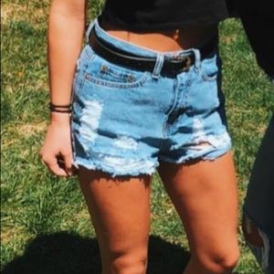 High rise ripped denim shorts